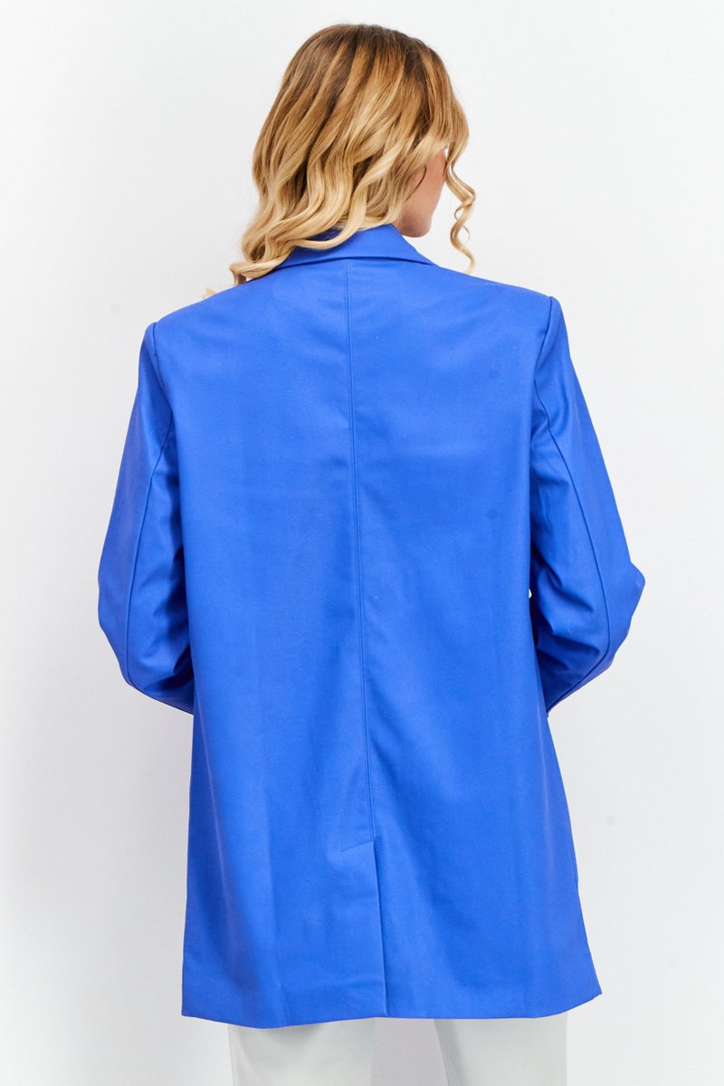 NA-KD Women Regular Fit Leather Solid Blazer, Blue - Image 4